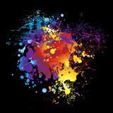 illustrated+Brightly+colored+rainbow+ink+splat+black+background