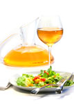 Plate+of+salad+and+wine+glass+on+white+background