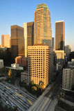 Los+Angeles+highrises+over+a+busy+freeway+at+sunset+