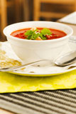 Tomato+soup+with+bread+crumps+and+leaves+