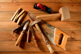 carpenter+craftman+hand+tools+saw+hammer+wood+tape+plane+gouge