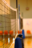 Volleyball+net+in+gymnasium.
