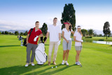Golf+course+people+group+young+players+team+grass+field