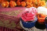 Cupcakes+colorful+muffin+pink+orange+cream+vintage+flowers+pillow