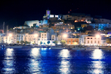 Ibiza+island+Eivissa+town+night+view+of+downtown+and+sea+reflection