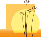 Vector+illustration+of+++the+sun+is+going+down+over+the+ocean+and+the+palm+beach.