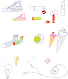 Set+of+funky+hand-drawn+elements+of+modern+urban+life.+Vector+illustration