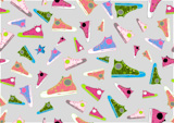 Retro+Seamless+Pattern+made+of+cool+hand-drawn+sport+shoes+in+different+colors.+Vector+illustration