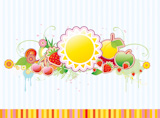 Vector+illustration+of+funky+styled+design+frame+made+of+floral+and+fruity+elements