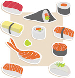 Vector+illustration+of+sushi+set+make+in+sticker+style