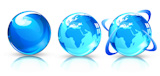 Vector+illustration+of+three+blue+Glossy+Earth+Map+Globes