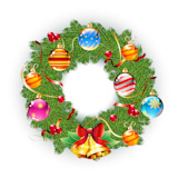 Vector+illustration+of+green+wreath+with+red+berries%2C+Christmas+decoration+and+two+golden+bells