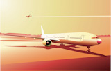 Vector+illustration+of+a+detailed+airplane+on+the+urban+airport+scene.++Retro+style.