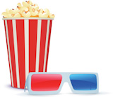 Vector+illustration+of+cinema+background+with+3D+glasses+and+popcorn
