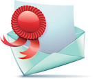 Vector+illustration+of+open+envelope+containing+letter+with+red+badge+and+ribbon