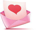 Vector+illustration+of+open+pink+envelope+containing+letter+with+red+love+heart
