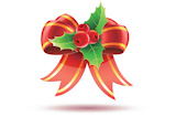 Vector+illustration+of+holly+leaves+and+berries+with+red+bow