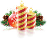 Vector+illustration+of+Christmas+decorative+composition+with+evergreen+branches%2C+pine+cones+and+candles