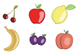 Vector+illustration+of+funny%2C+cute+fruit+icons.+Includes+cherry%2C+apple%2C+lemon%2C+banana%2C+plum+and+apricot.