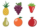 Vector+illustration+of+funny%2C+cute+fruit+icons.+Includes+orange%2C+strawberry%2C+grape%2C+pear%2C+pineapple%2C+pomegranate.