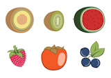 Vector+illustration+of+funny%2C+cute+fruit+icons.+Includes+guava+%2C+kiwi%2C+watermelon%2C+rasberry%2C+persimmon+%2C+blueberry.