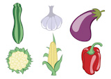 Vector+illustration+of+funny%2C+cute+vegetable+icons.+Includes+zucchini+%2C+garlic%2C+eggplant%2C+cauliflower+%2C+corn+and+pepper+.