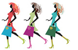Vector+illustration+of+walking+young+women+silhouette+during+the+shopping.
