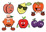 Vector+illustration+of+funny%2C+cute+fruits+icons+set.