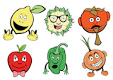 Vector+illustration+of+funny%2C+cute+fruits+and+vegetable+icons+set.