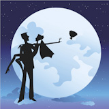 Vector+illustration+of++bride+and+bridegroom+in++romantic+night+on+the+sky+background+with+Giant+beautiful+full+moon