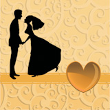 Vector+illustration+of+funky+bride+and+groom+on+the+swirl+background.+Ideal+for+wedding+invitation