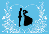 Vector+illustration+of+bride+and+groom+on+the+elegant+background+decorated+with+heart+shape+and+flowers.+Ideal+for+wedding+invitation.
