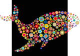 Vector+illustration+of+whale+shape++made+up+a+lot+of++multicolored+small+flowers+on+the+black+background