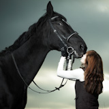 Beautiful,young,woman,with,a,black,horse