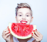 young,beauty,woman,holding,watermelon,in,her,hand