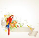 vector summer banner with floral ornament and parrot
