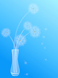 floral background with dandelions in vase on a blue background