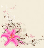 vintage floral background with pink  lily and ornament