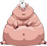 Thick pig on a white background, vector