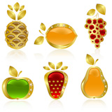 Set from  gold fruit on the white background