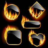 Set of frames  with flames of different shapes on a black background. EPS1. Mesh.