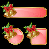 Christmas background with red bow and gold bell