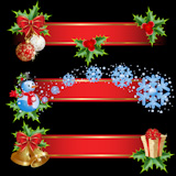 Set of christmas banners with red ribbon.