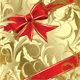 Red christmas bow on a gold background