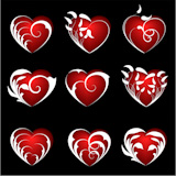 A set of nine hearts on a black background