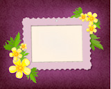 Frame for photo with floral bouquet on the pink fabric background