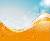 Orange abstract background with water drops and sky