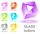 Set of glass cubic buttons with arrows