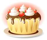 Tasty cake with chocolate cream and strawberry