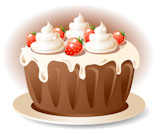 Tasty chocolate cake with cream and strawberry